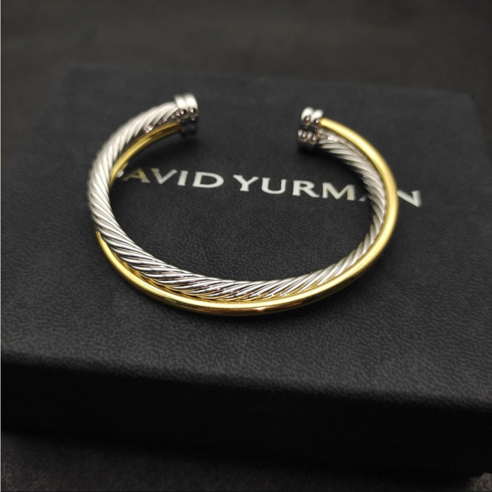 David Yurman Two-Tone Cable Cuff Bracelet in Silver and Gold